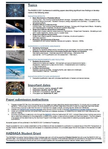 RADECS 2021 - Call for Papers - submission encouragement