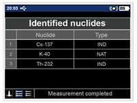 Display Identified nuclides Georadis Handmessgerät zur Isotopenbestimmung
